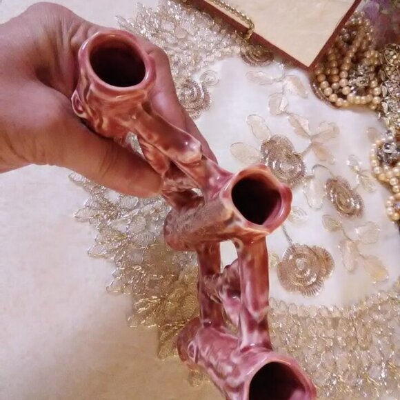 Erphila Fayence Germany log fence bud vase vintage excellent - Picture 4 of 9